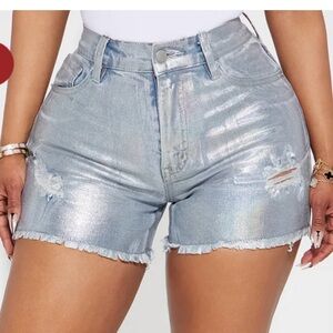 Silver foil denim shorts, NWT, medium stretch